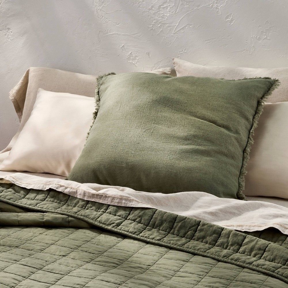 Casaluna Euro Heavyweight Linen Blend Throw Pillow Olive Green Decorative